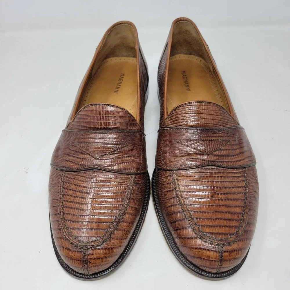 Magnanni Mens 11.5 M Genuine Lizard Penny Loafers Brown Exotic Shoes Spain 8863